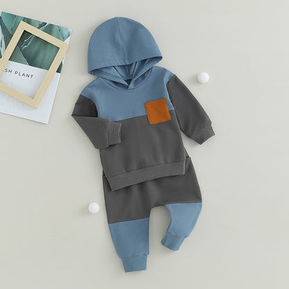 Citgeett Conjunto de Calças para Bebês e Meninos, Outono, Manga Comprida, Moletom com Capuz em Cor Contrastante, Calças com Elástico na Cintura