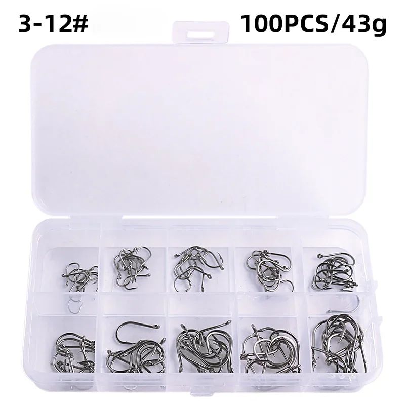 Anzol de Pesca Aço Carbono Forte Afiado Prata Circular Anzol 3#-12# Jig Barbed Pesca Isca Portátil Equipamento de Pesca 50-1600Pcs/Caixa