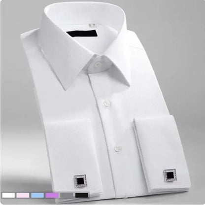 2024 New M~6XL Men's French Cuff Dress Shirt Yellow -White-Purple-Black Long Sleeve Formal Business Buttons Regular Fit Comfort