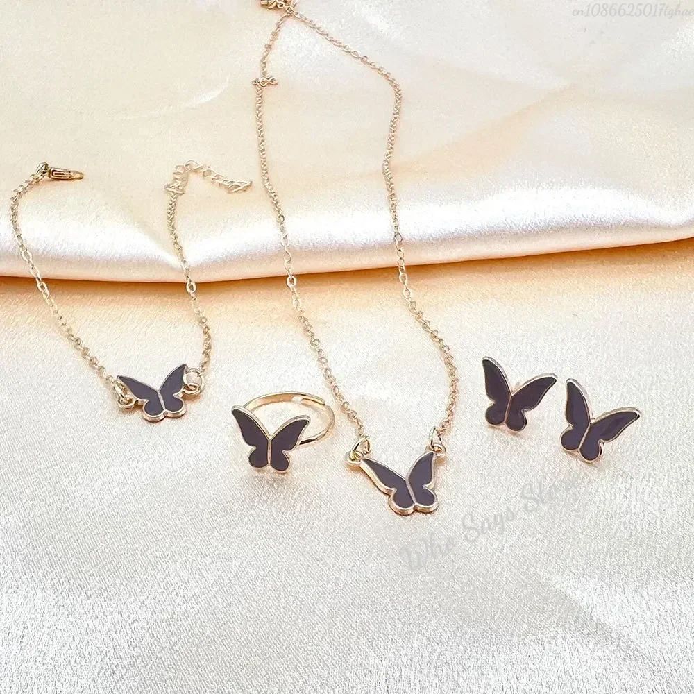 Conjuntos de Joias de Borboleta com Cristal Acrílico Romântico Pulseira Anel Colar Brinco Conjunto para Mulheres Acessórios de Vestido de Jantar de Casamento