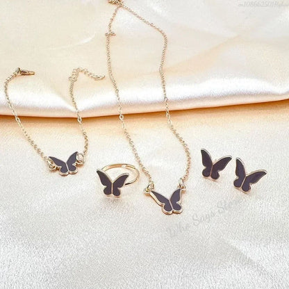 Conjuntos de Joias de Borboleta com Cristal Acrílico Romântico Pulseira Anel Colar Brinco Conjunto para Mulheres Acessórios de Vestido de Jantar de Casamento
