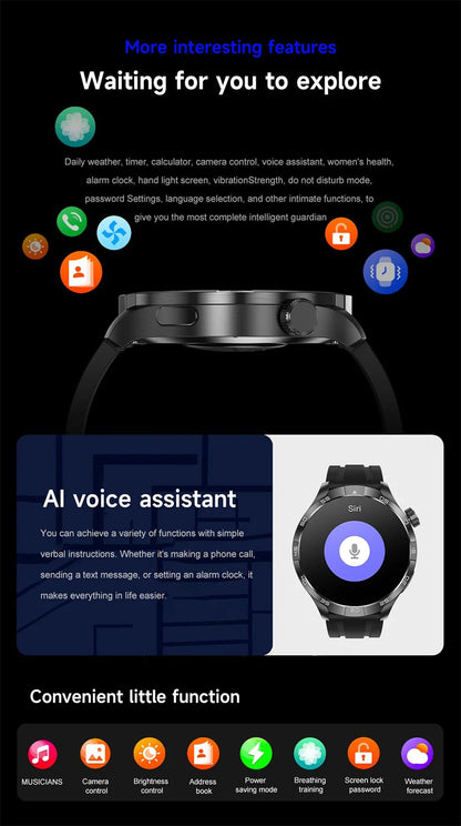 2026 Smartwatch com Display AMOLED Sempre Ativo, NFC, Chamada Bluetooth, Trajetória GPS, Impermeável, Saúde e Esporte, para Homens, Compatível com Android e iOS