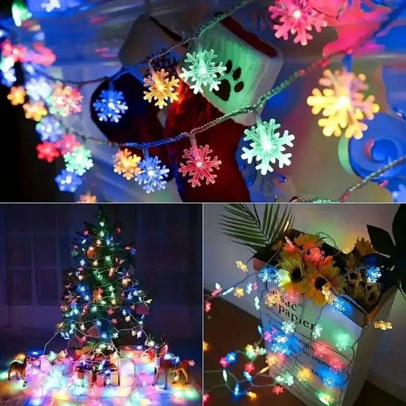 1pc LED Christmas Snowflake String Light Indoor Hanging Decorative Light Fairy Atmosphere Lamp for Wedding Party Battery Box/USB