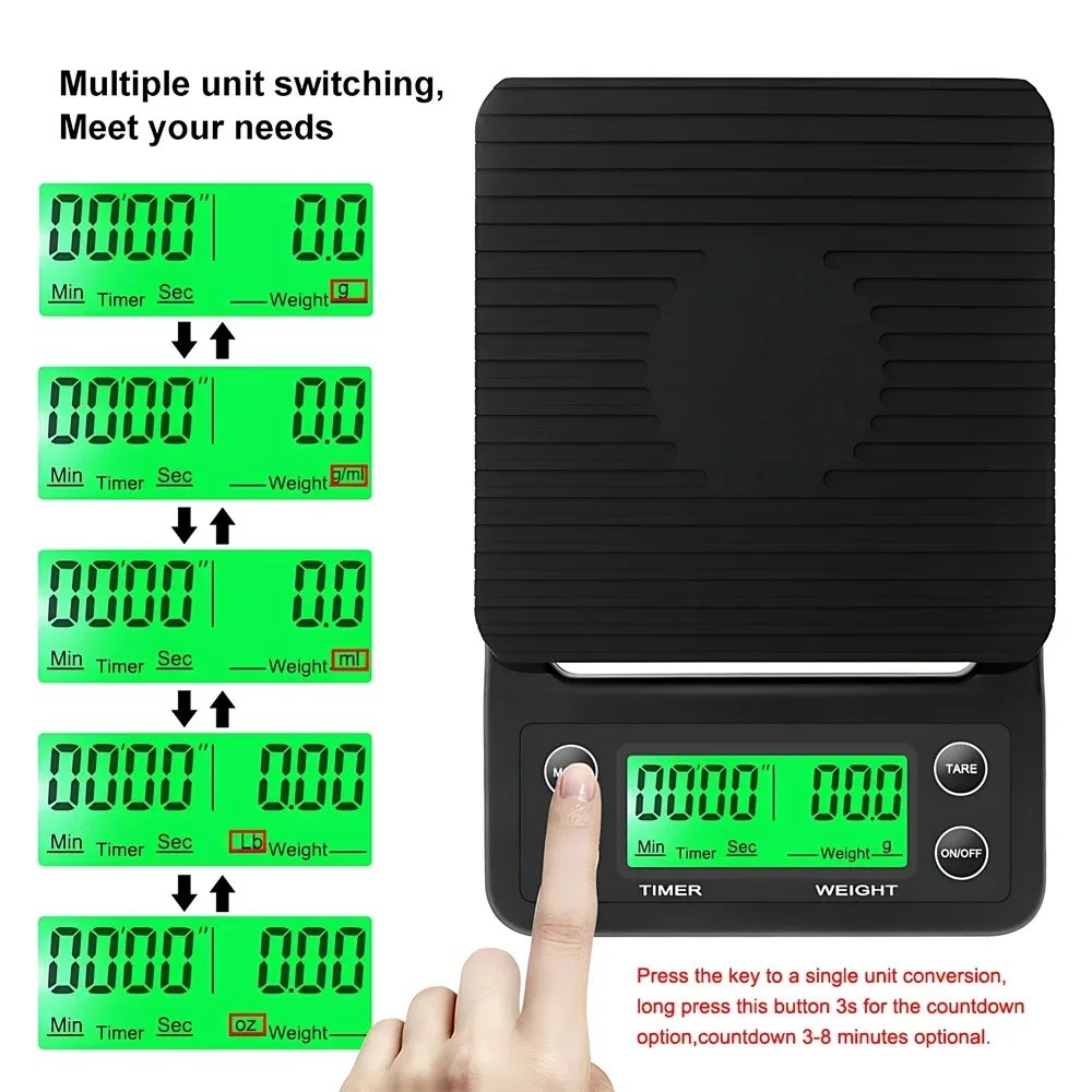 1 peça 3kg 5kg Balança de Café Gotejamento com Timer Balança de Cozinha Digital Eletrônica Portátil Balanças Eletrônicas de Alta Precisão LCD