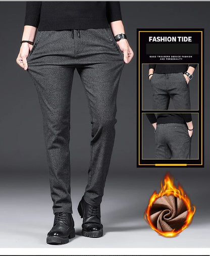 Winter Plush Trousers Men Business Fleece Pants Fashion Warm Drawstring Velvet Thick Casual Stretch Male Clothes 28-29