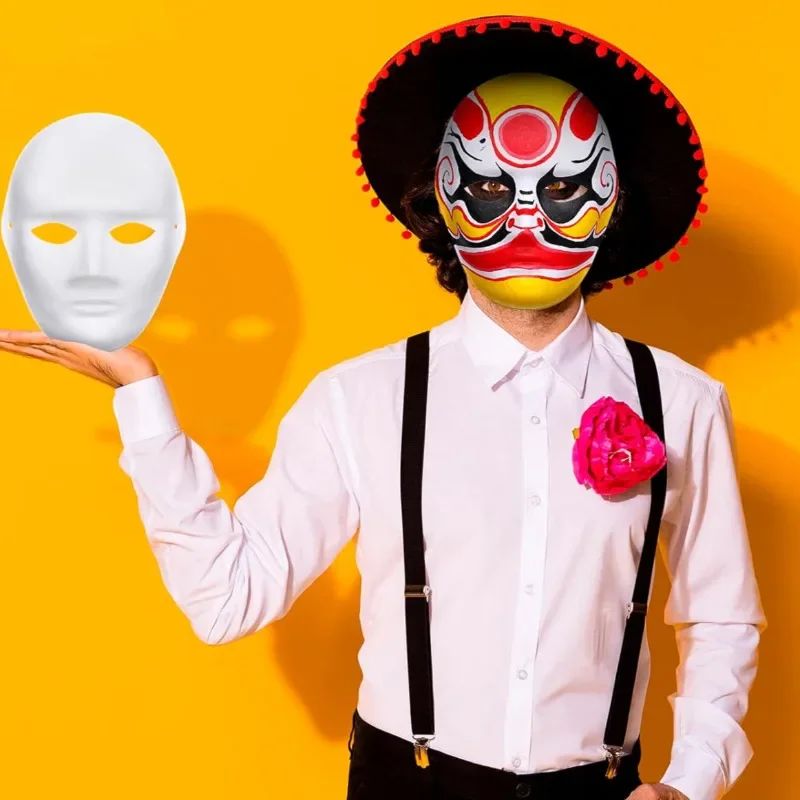 1/8pcs DIY White Masks Halloween Paper Mache Full Face Paintable Cosplay Craft Party Supplies Unisex Face Cover Costume Prop