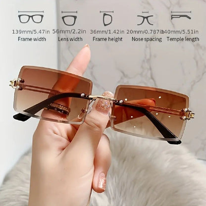 3PCS Fashion Rimless Sunglasses Women Trendy Small Rectangle Sun Glasses  Summer Traveling Style Brown Shades for men
