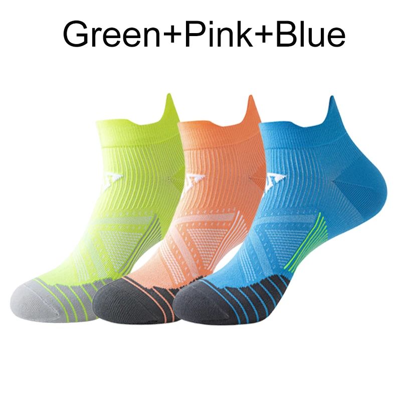 3 Pares Meias de Corrida de Maratona Masculinas Femininas Profissionais Esportivas Tornozelo Fitness Tubo Acolchoado Engrossado Baixo Cano Curto Barco Meias