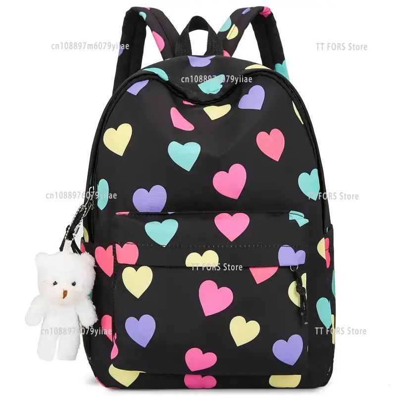 Sweet Canvas Love Children's Backpack Leisure Large Capacity Boys and Girls Student Schoolbag Birthday Holiday Gift