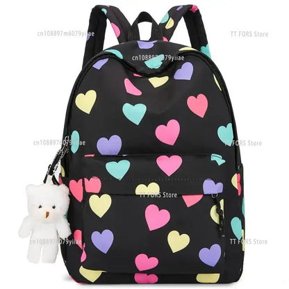 Sweet Canvas Love Children's Backpack Leisure Large Capacity Boys and Girls Student Schoolbag Birthday Holiday Gift