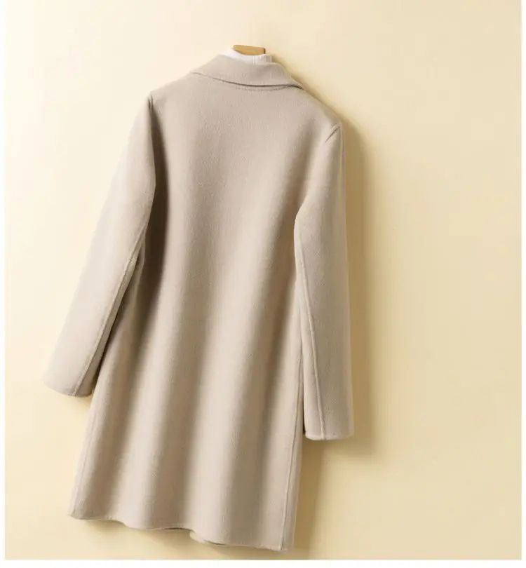 High-End Korean Style Double-Faced Cashmere Woolen Coat for Women Mid-Length Thickened Polyester Fiber Winter Outerwear