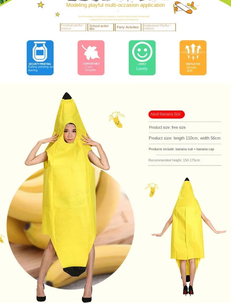 Halloween Adult Funny Cosplay Fruit Vegetable Costume Banana Carnival Dress Up Outfit Couple Party Purim Fancy Dress Stage Show