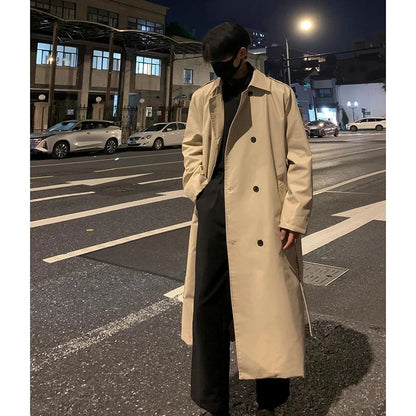 Autumn Trench Coat Men's High-end Luxury Double Row PU Leather Coat Male Long Korean Style Windbreaker Motorcycle Leather Jacket