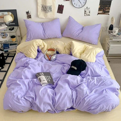 2025 new class A can sleep naked washed cotton solid color sheets student dormitory simple double-spell four-piece bedding