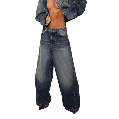 Gradient Color Bell Bottom Jeans Women's Loose Straight American Casual High Street New Autumn Pants High Waist Denim