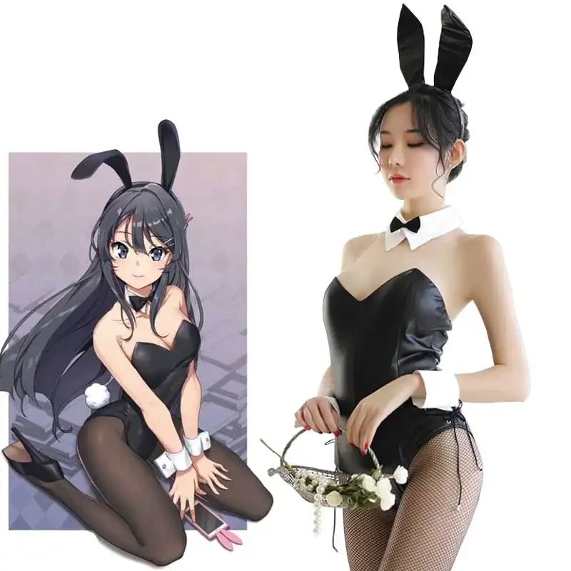 QQ for Girls Halloween Funny Costume BSR Bunny Girl Sakurajima Mai Cosplay Costume Halloween Funny Costume Black Stockings High