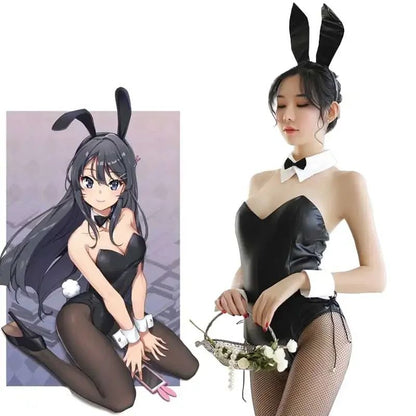 QQ for Girls Halloween Funny Costume BSR Bunny Girl Sakurajima Mai Cosplay Costume Halloween Funny Costume Black Stockings High