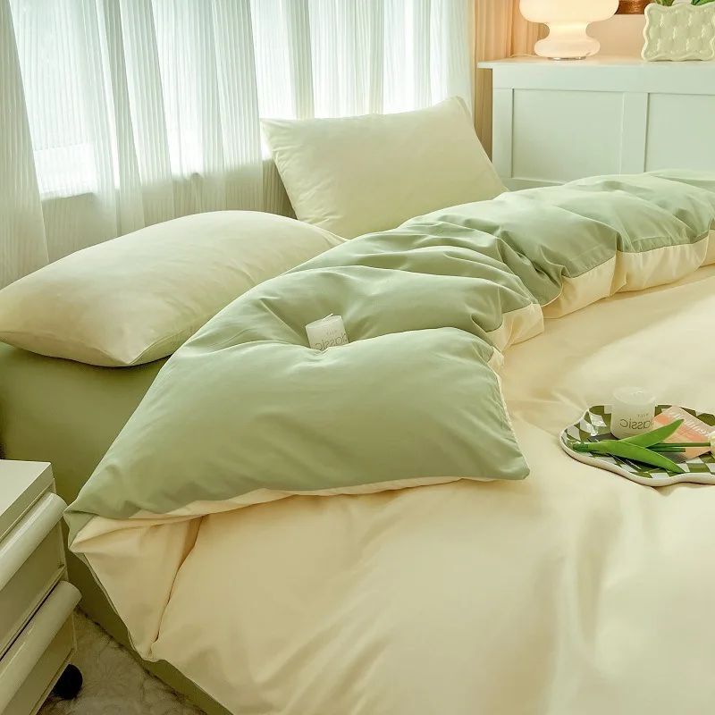 Conjunto de cama de cor sólida de quatro peças para crianças e adultos, cama de casal grande, conjunto de capa de edredom, lençol e capa de travesseiro de quatro peças
