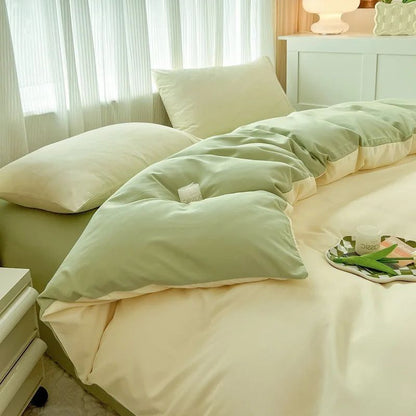 Conjunto de cama de cor sólida de quatro peças para crianças e adultos, cama de casal grande, conjunto de capa de edredom, lençol e capa de travesseiro de quatro peças
