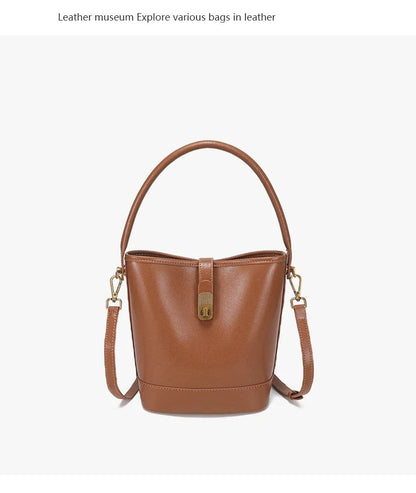 Women's Genuine Leather Bucket Bag Retro Shoulder Crossbody Handbag Fashionable Luxurious Women's Bag