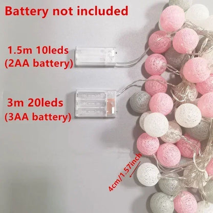 10/20LED Cotton Balls String Lights Battery Powered Fairy Garland Lighting Strings Holiday Wedding Party Decoration Birthday
