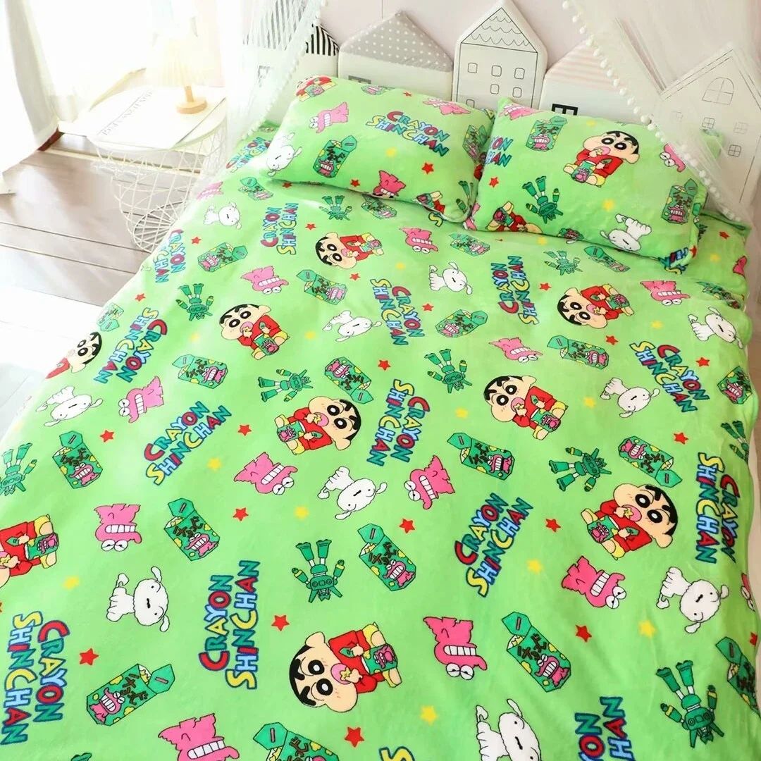 Cartoon Crayon Shinchan Flannel Blanket Single Size Sleeping Blanket Comfort Japanese Style Blanket Bedroom Bedspread Girl Kids