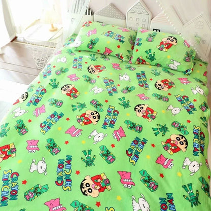 Cartoon Crayon Shinchan Flannel Blanket Single Size Sleeping Blanket Comfort Japanese Style Blanket Bedroom Bedspread Girl Kids