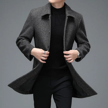 Business Casual Woolen Jackets Coats Long Overcoat High Quality Mens Winter Jackets and Coats Men Turn Down Collar Wool Blends