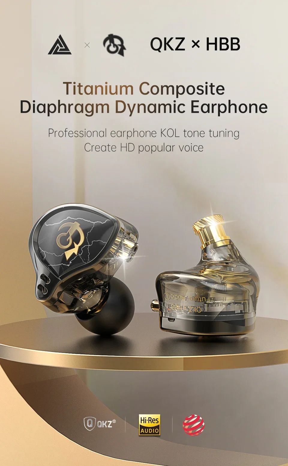 QKZ X HBB Best HiFi In Ear Wired Earphones 10mm Titanium-Coated Diaphragm Semi-open Cavity CNC Aluminum Alloy Monitor Headphone