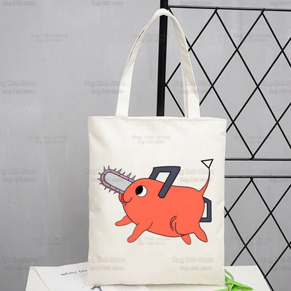 Chainsawman Kawaii Pochita Denji Shopping Bag Bolsas De Tela Shopper Chainsaw Man Anime Shopping Jute Bag Cotton Bag Jute Sacola