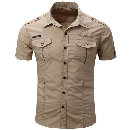 Euro Size White Short Sleeve Men's Uniform Shirt Safari Shirt Summer Casual 100% Cotton Cargo Outdoor Pocket Work Shirts for Men