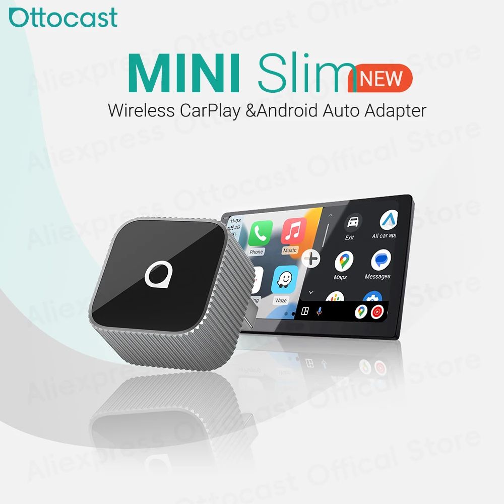 Adaptador OTTOCAST Mini Slim Cube sem fio para CarPlay e Android Auto, 2 em 1, USB, acessórios inteligentes para carro VW Haval Audi Kia Porsche Lexus