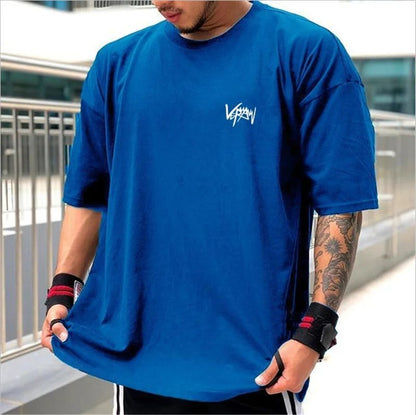 NEW Round Collar  sports T Shirt Oversize Cotton Summer Tee Training running shirt Man Streetwear Half Sleeve men T-shirt