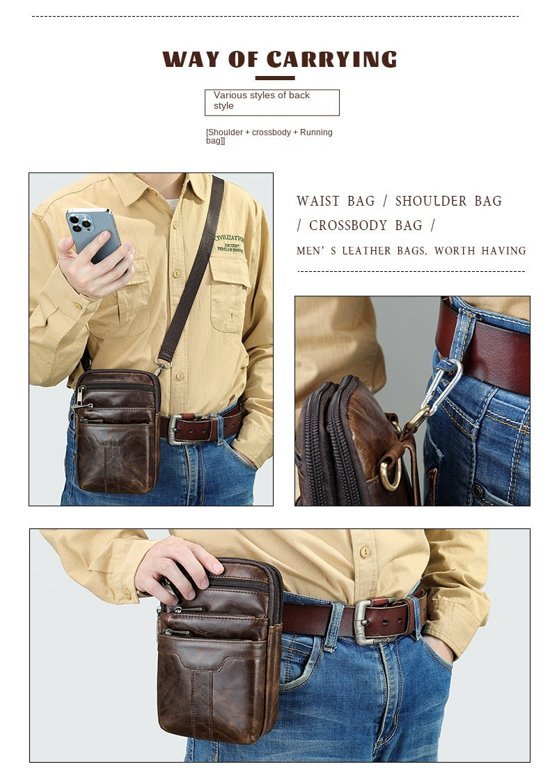 New Men's Cow Leather Chest Bag Man Small Shoulder Casual Male Crossbody Waist Bag