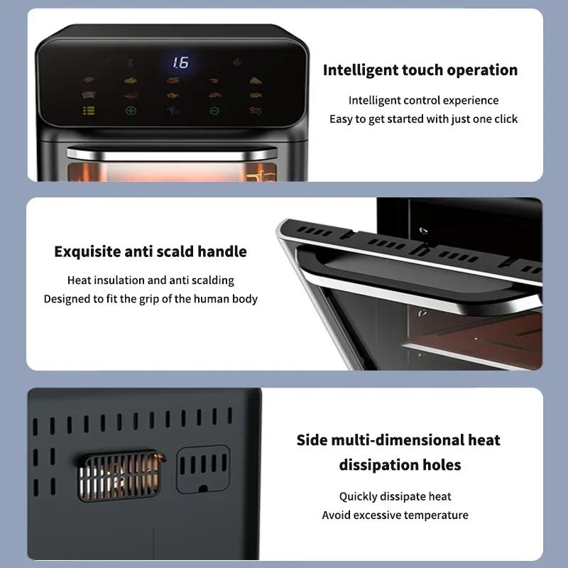 Fritadeira Elétrica de Ar 12L Forno de Convecção de Grande Capacidade Fritadeira Sem Óleo Cozinha 360° Cozedura Janela Visível Eletrodoméstico