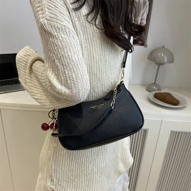 Cherry Pedant Shoulder Underarm Bag Women's Fashion Handbags Causal Hobos Purses Ladies Hand Bags Pu Leather for Work Travel