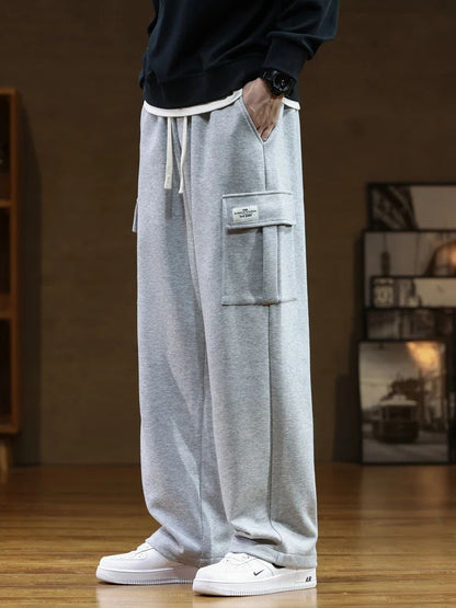 2024 New Sweatpants Men Multi-Pockets Drawstring Cotton Casual Wide Pants Male Loose Straight Trousers Large Size 8XL