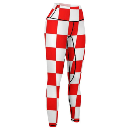Red and White Checkered Leggings sport set active wear Women's fitness sportswear gym Womens Leggings