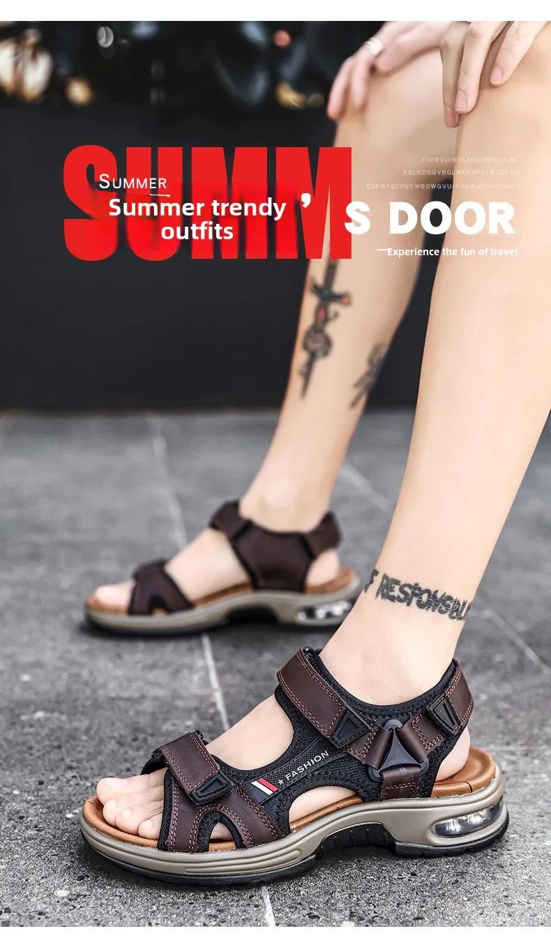 Fashion Men's Sandals Summer Soft Beach Flip Flop Comfortable Genuine Leather Sandals Outdoor Men Roman Sandals Size 46