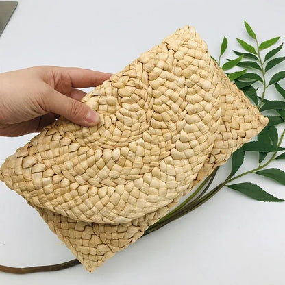 Fashionable Corn Husk Straw Bags Hand-woven Women Clutch Envelope Handbag Long Purse for Female Summer Beach Bag Bolsa 2024