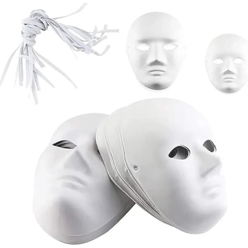 1/8pcs DIY White Masks Halloween Paper Mache Full Face Paintable Cosplay Craft Party Supplies Unisex Face Cover Costume Prop