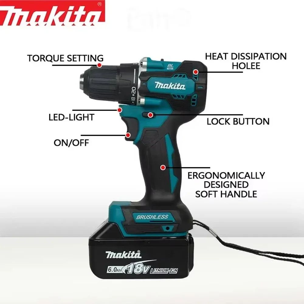 Furadeira de Impacto Parafusadeira a Bateria Makita DHP487 18V Velocidade Variável Motor Sem Escova Ferramenta Elétrica Furadeira