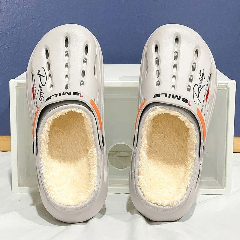 Men Cotton Slippers Winter Warm Furry Clogs Soft Indoor Bedroom Cotton Shoes EVA Fluff Slides Casual Comfortable Plush