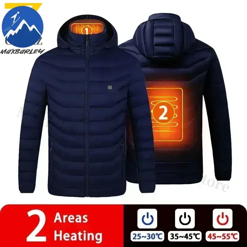 Intelligent Electric Heated Jacket Men Winter Warm Parka 3 Modes Adjustable Anti-Cold Ski Outdoor Camping Hiking Thermal Coat