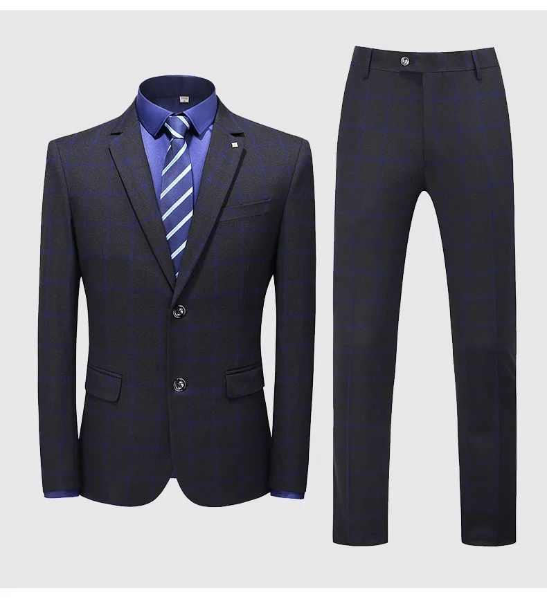 Suit (blazer+vest+pants) Man Fashion Business British Grid Trend Style Casual Hosting Slim Wedding Work Conjunto Hombre
