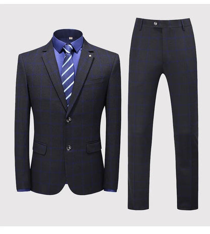 Suit (blazer+vest+pants) Man Fashion Business British Grid Trend Style Casual Hosting Slim Wedding Work Conjunto Hombre