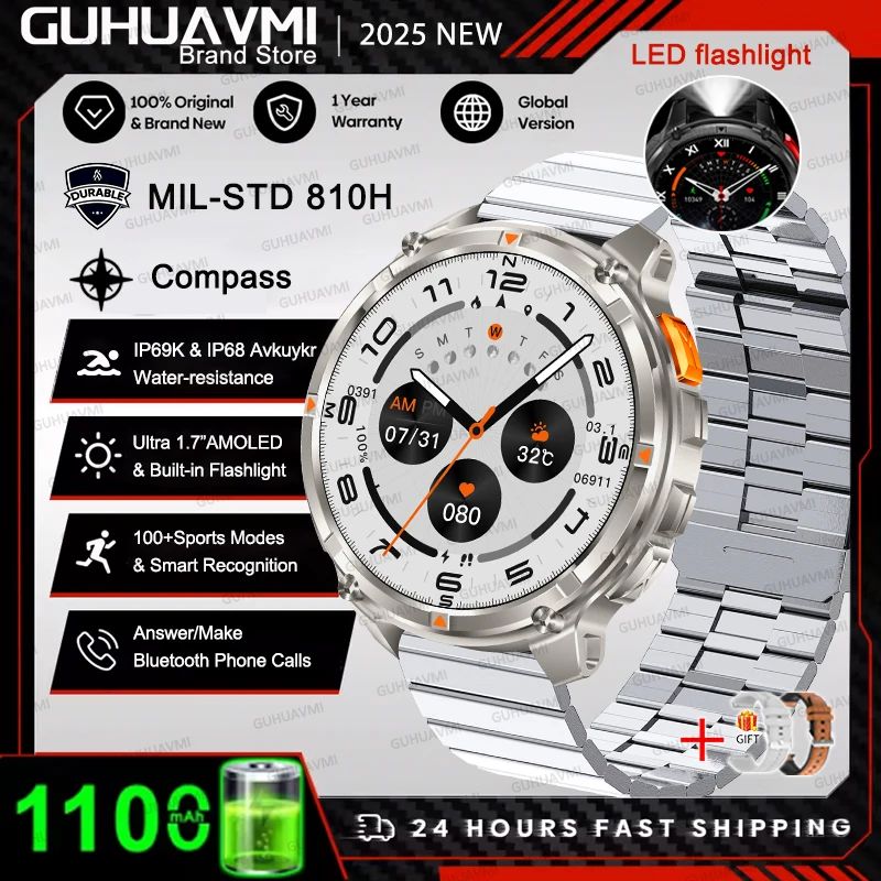 New Outdoor Ultra Durable Men Smartwatch Heart Rate Bluetooth Call 5ATM Waterproof Sport Smart Watch 1100mAh Battery Custom dial