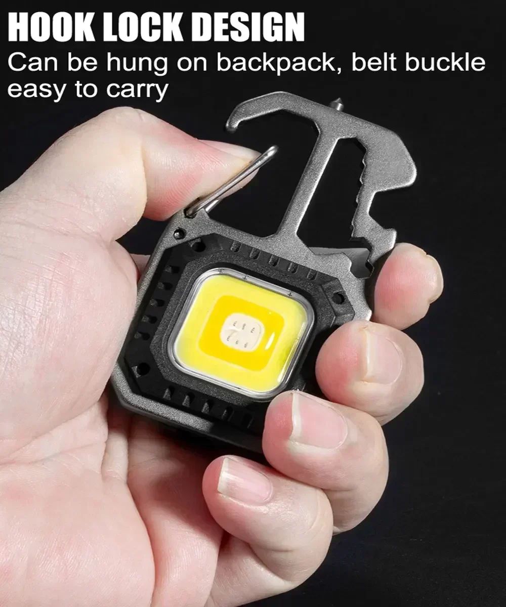 Mini LED Portable Keychain Flashlight Outdoor COB Work Light Emergency Lighting With Window Hammer Bottle Opener Lamp Camping