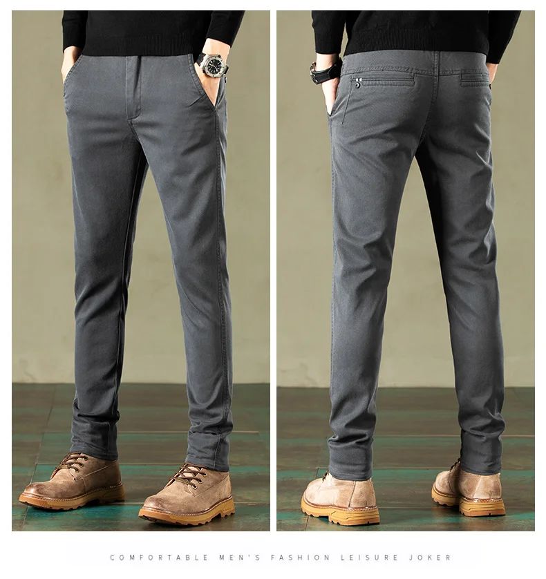 2024 Primavera Novas Calças Casuais Masculinas Marca de Roupas Negócios Cintura Elástica Grossa Clássica Slim Calça Masculina Preto Cinza Marrom