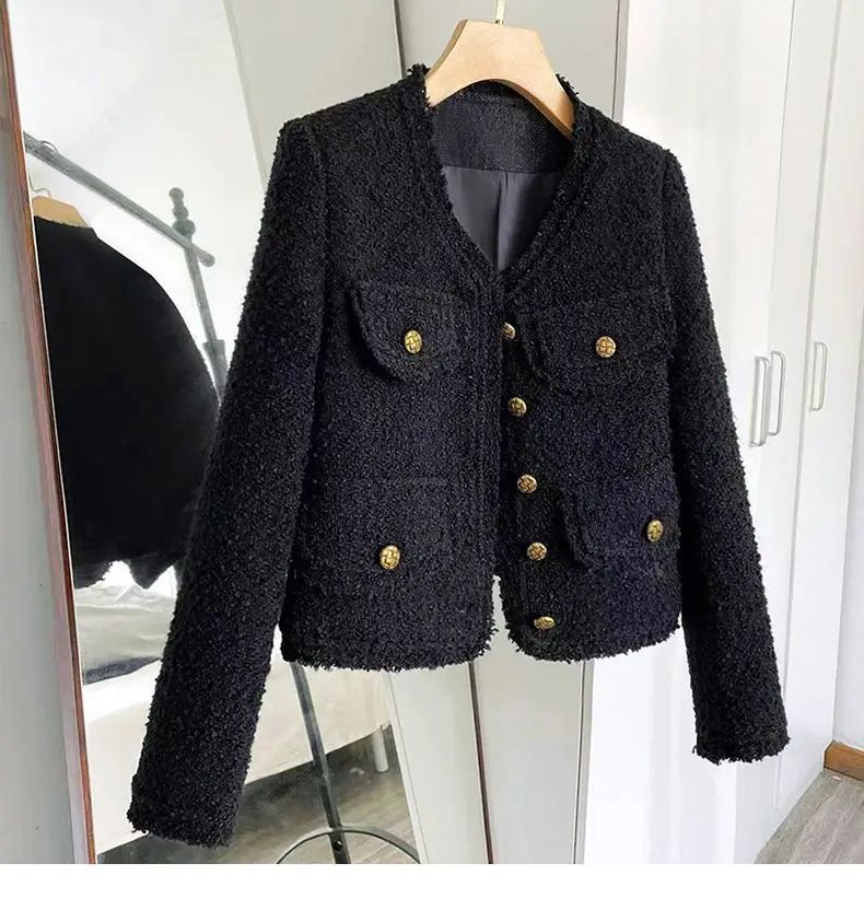 Blacktweed Style Cropped Jacket 2024 New Spring Autumn Thin Elegant Socialite Long Sleeve Topins Thin Regular Crew Neck Jacket
